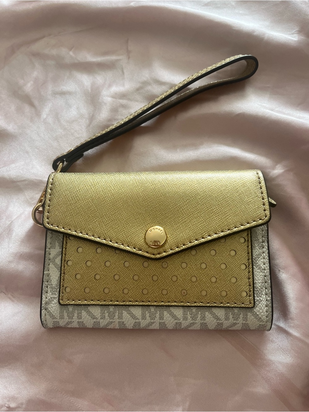 Michael Kors Gold and Cream Signature Wristlet Clutch